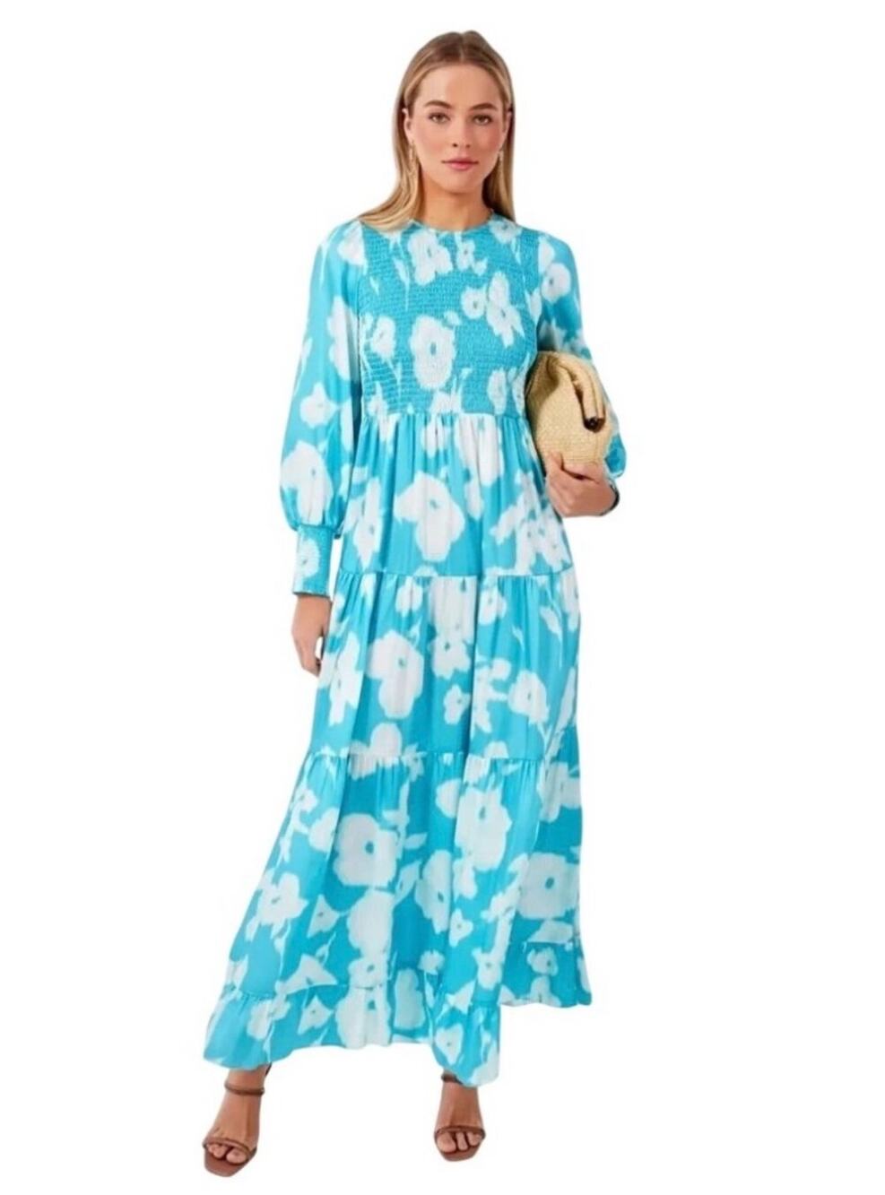 NEW Tuckernuck Blue Watercolor Floral Maxi Dress Size XS